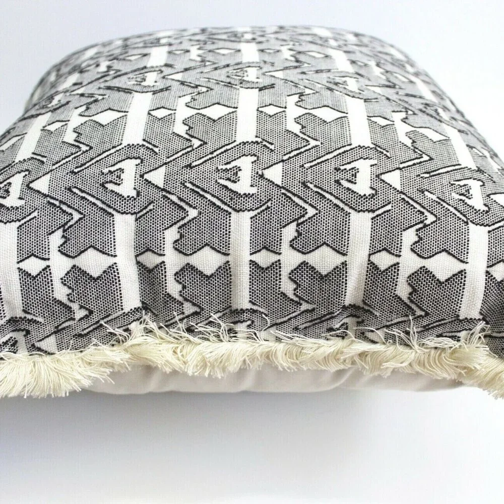 Nate Berkus Yarn Dyed Fringe Trim Decorative Toss Pillow - Ivory Black